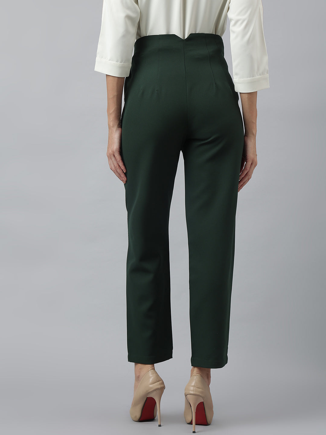 Latin Quarters Women'S Green Solid Mom Fit Formal Trouser