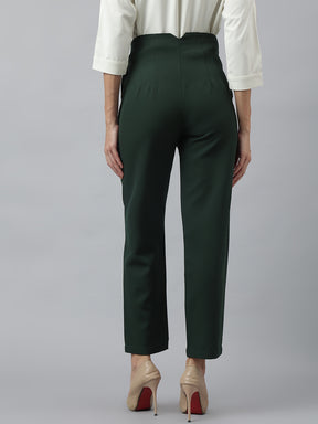 Latin Quarters Women'S Green Solid Mom Fit Formal Trouser