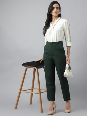 Latin Quarters Women'S Green Solid Mom Fit Formal Trouser