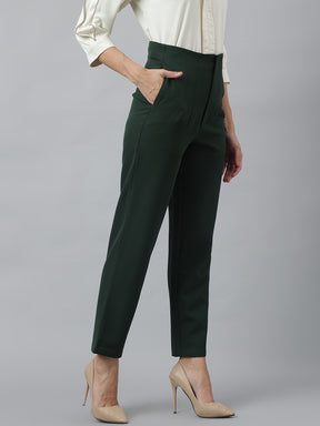 Latin Quarters Women'S Green Solid Mom Fit Formal Trouser