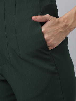 Latin Quarters Women'S Green Solid Mom Fit Formal Trouser