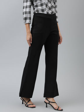 Latin Quarters Women Black Solid High Rise Casual Trouser