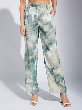 Latin Quarter Women Green Printed High Rise Trouser Pant For Casual Wear