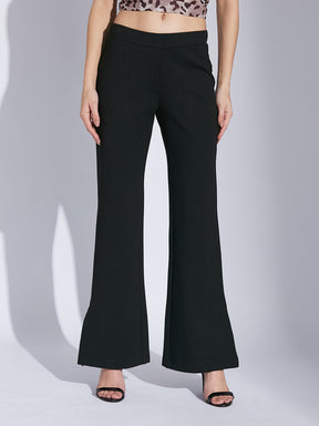 Latin Quarters Women Black Solid High Rise Casual Flared Trouser