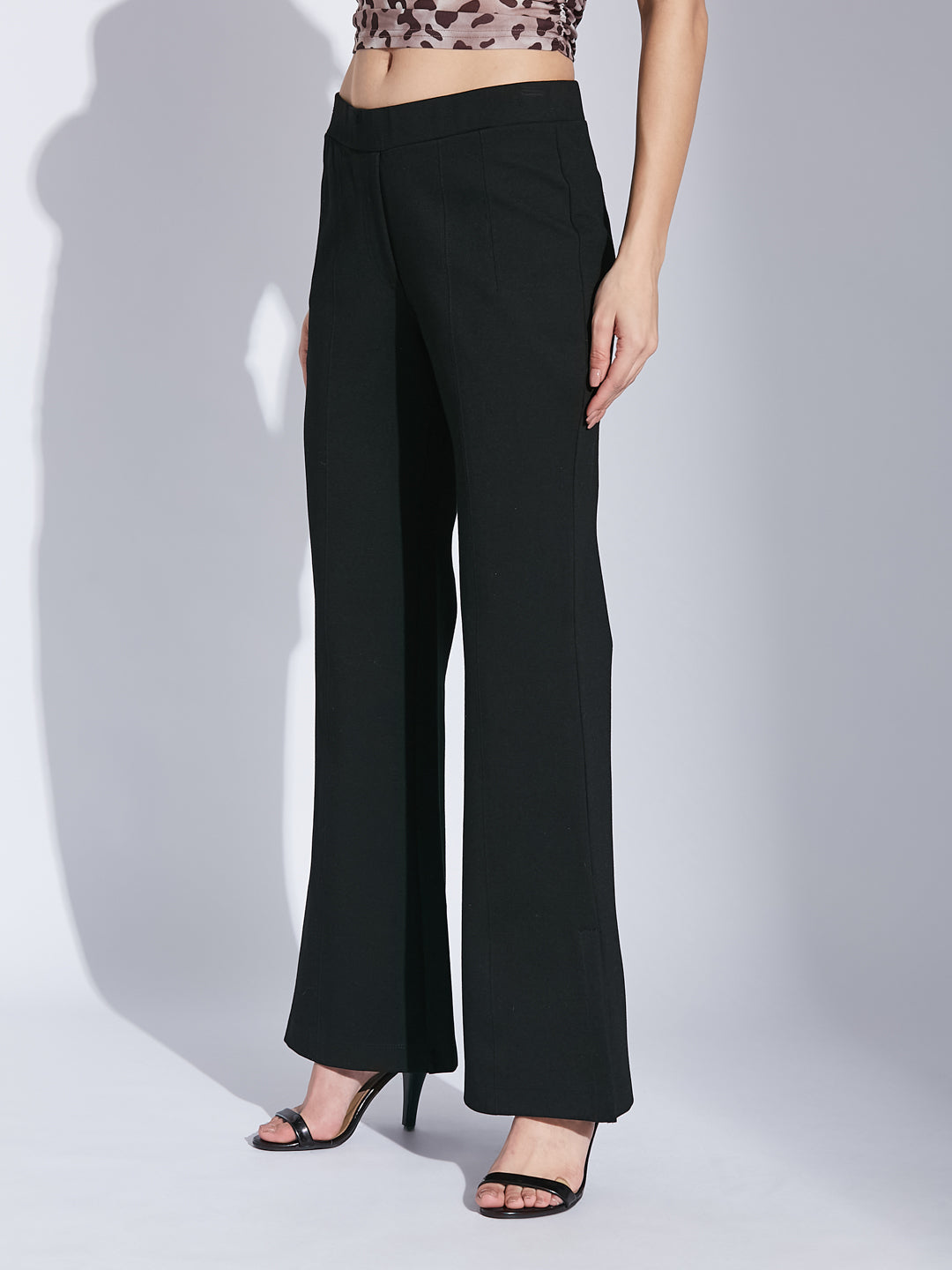 Latin Quarters Women Black Solid High Rise Casual Flared Trouser