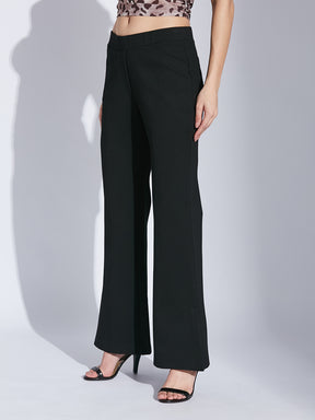 Latin Quarters Women Black Solid High Rise Casual Flared Trouser