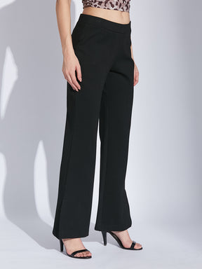 Latin Quarters Women Black Solid High Rise Casual Flared Trouser