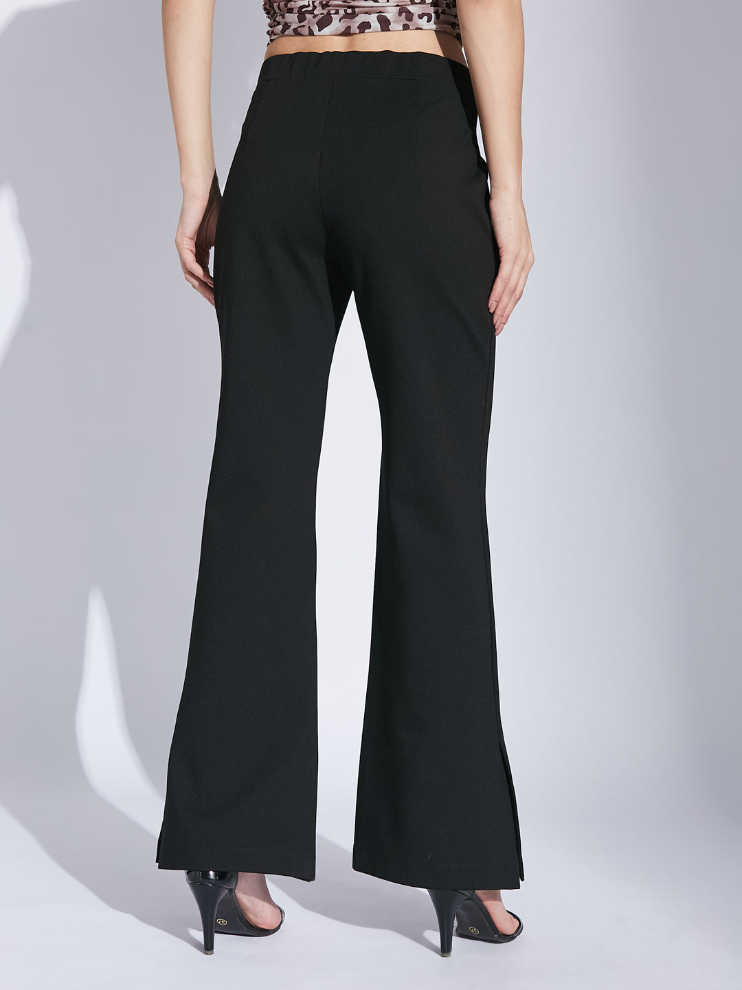 Latin Quarters Women Black Solid High Rise Casual Flared Trouser