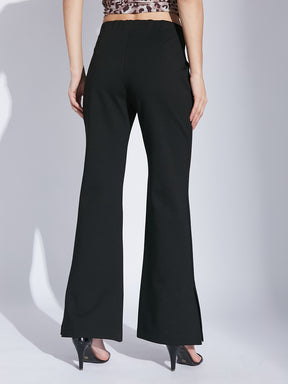 Latin Quarters Women Black Solid High Rise Casual Flared Trouser