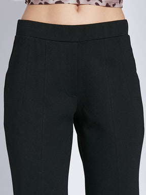 Latin Quarters Women Black Solid High Rise Casual Flared Trouser