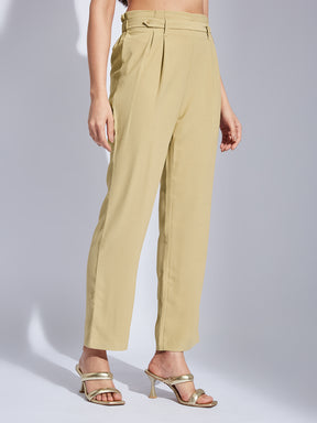 Latin Quarters Women Beige High Rise Solid Trouser Pant for Casual Wear