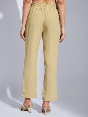 Latin Quarters Women Beige High Rise Solid Trouser Pant for Casual Wear