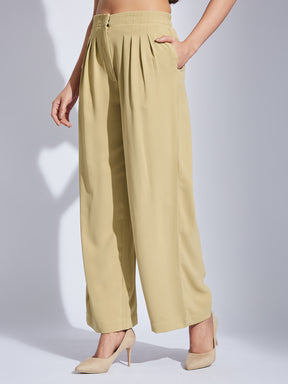 Latin Quarters Women Beige High Rise Solid Trouser Pant for Casual