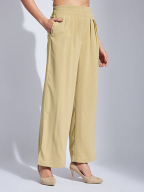 Latin Quarters Women Beige High Rise Solid Trouser Pant for Casual