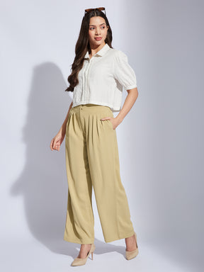 Latin Quarters Women Beige High Rise Solid Trouser Pant for Casual