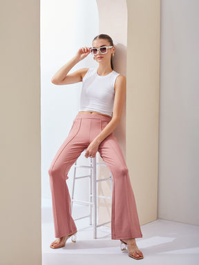 Latin Quarters Women Pink Solid High Rise Casual Flared Trouser