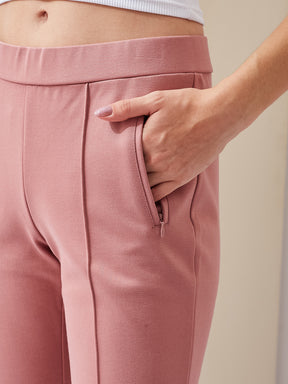 Latin Quarters Women Pink Solid High Rise Casual Flared Trouser