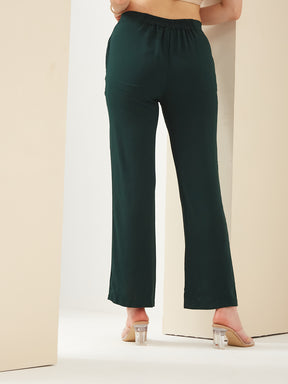 Latin Quarters Women Green Straight Fit Solid High Rise Casual Trouser