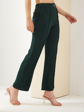 Latin Quarters Women Green Straight Fit Solid High Rise Casual Trouser