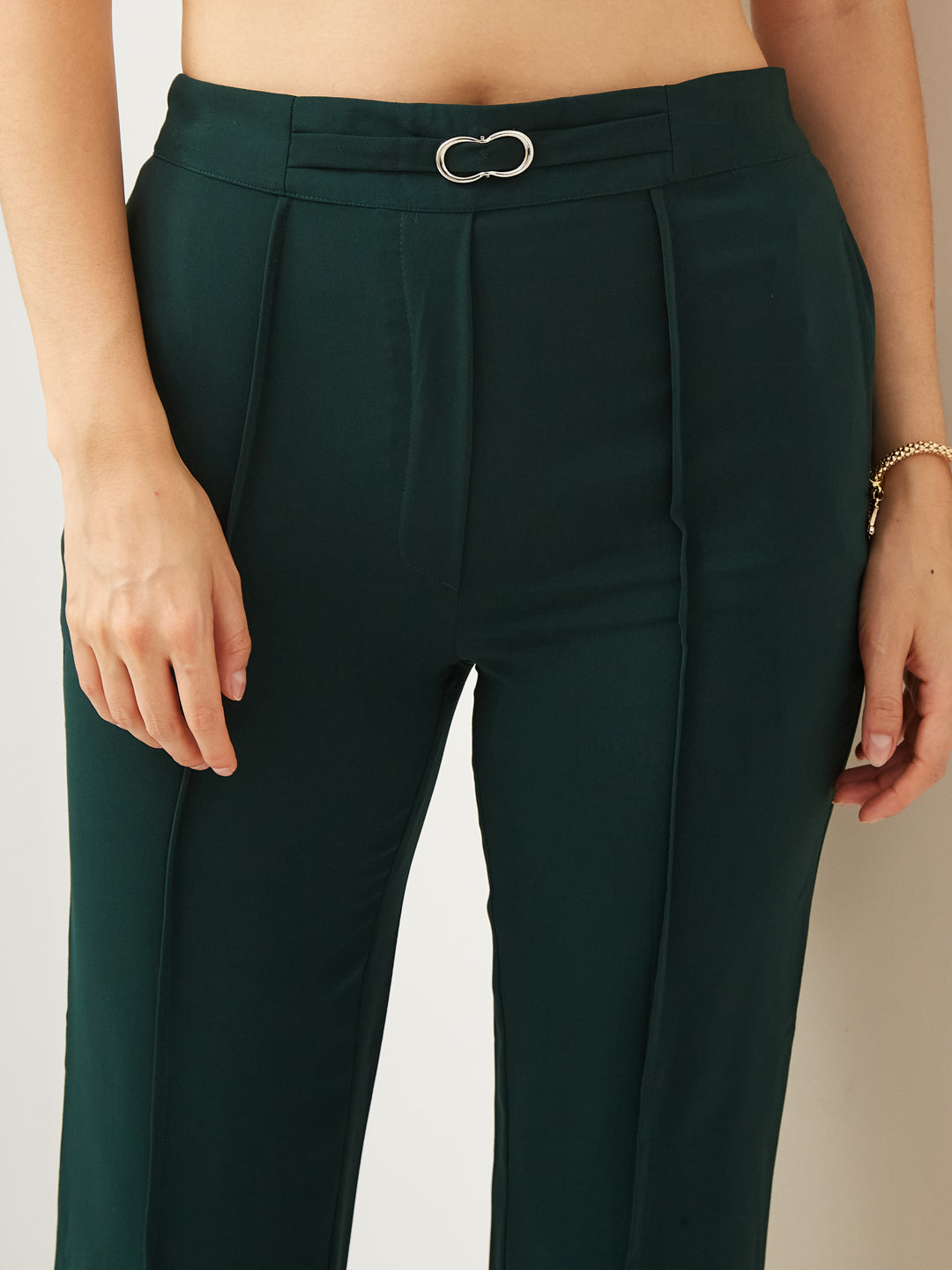 Latin Quarters Women Green Straight Fit Solid High Rise Casual Trouser
