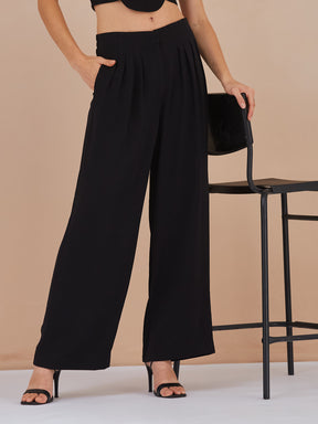 Latin Quarters Women Black Solid High-Rise Wide Leg Trousers for Formal Occasion