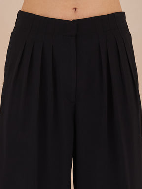Latin Quarters Women Black Solid High-Rise Wide Leg Trousers for Formal Occasion