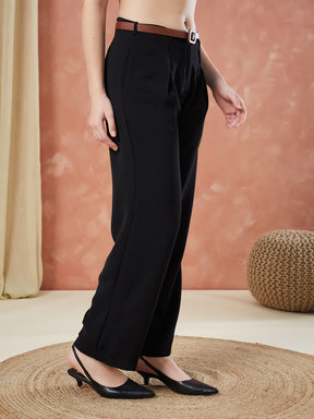 Latin Quarters Women's Black Solid High Rise Formal Straight fit Pant