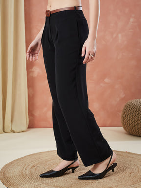 Latin Quarters Women's Black Solid High Rise Formal Straight fit Pant