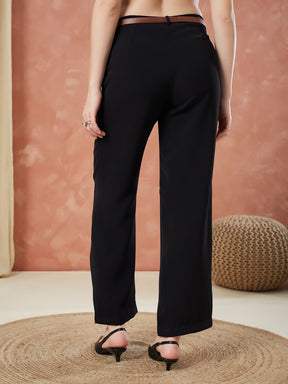 Latin Quarters Women's Black Solid High Rise Formal Straight fit Pant