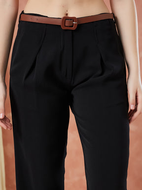 Latin Quarters Women's Black Solid High Rise Formal Straight fit Pant