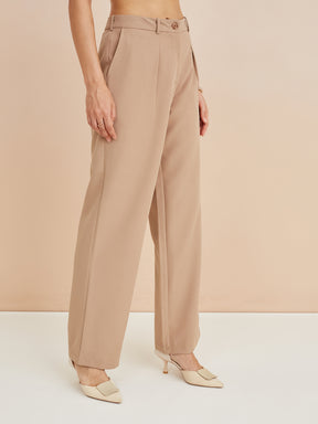 Latin Quarters Women'S Beige Solid Casual High Rise Straight Pant