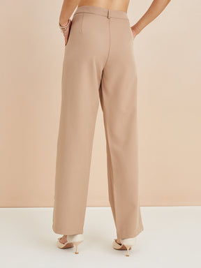 Latin Quarters Women'S Beige Solid Casual High Rise Straight Pant