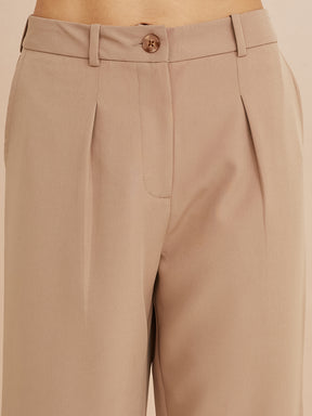 Latin Quarters Women'S Beige Solid Casual High Rise Straight Pant