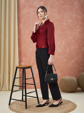 Latin Quarters Women's Black Solid High Rise Formal Trouser