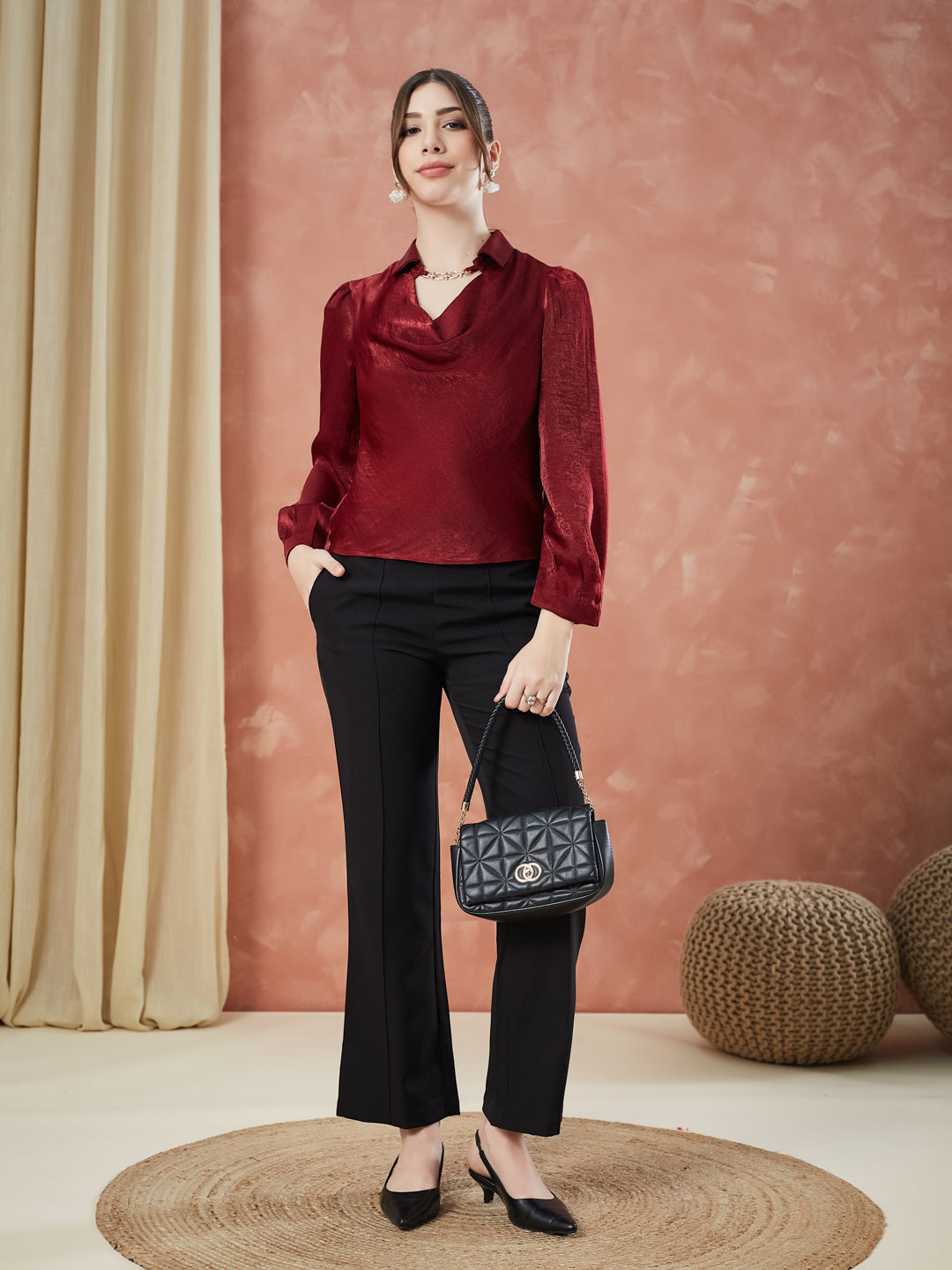 Latin Quarters Women's Black Solid High Rise Formal Trouser