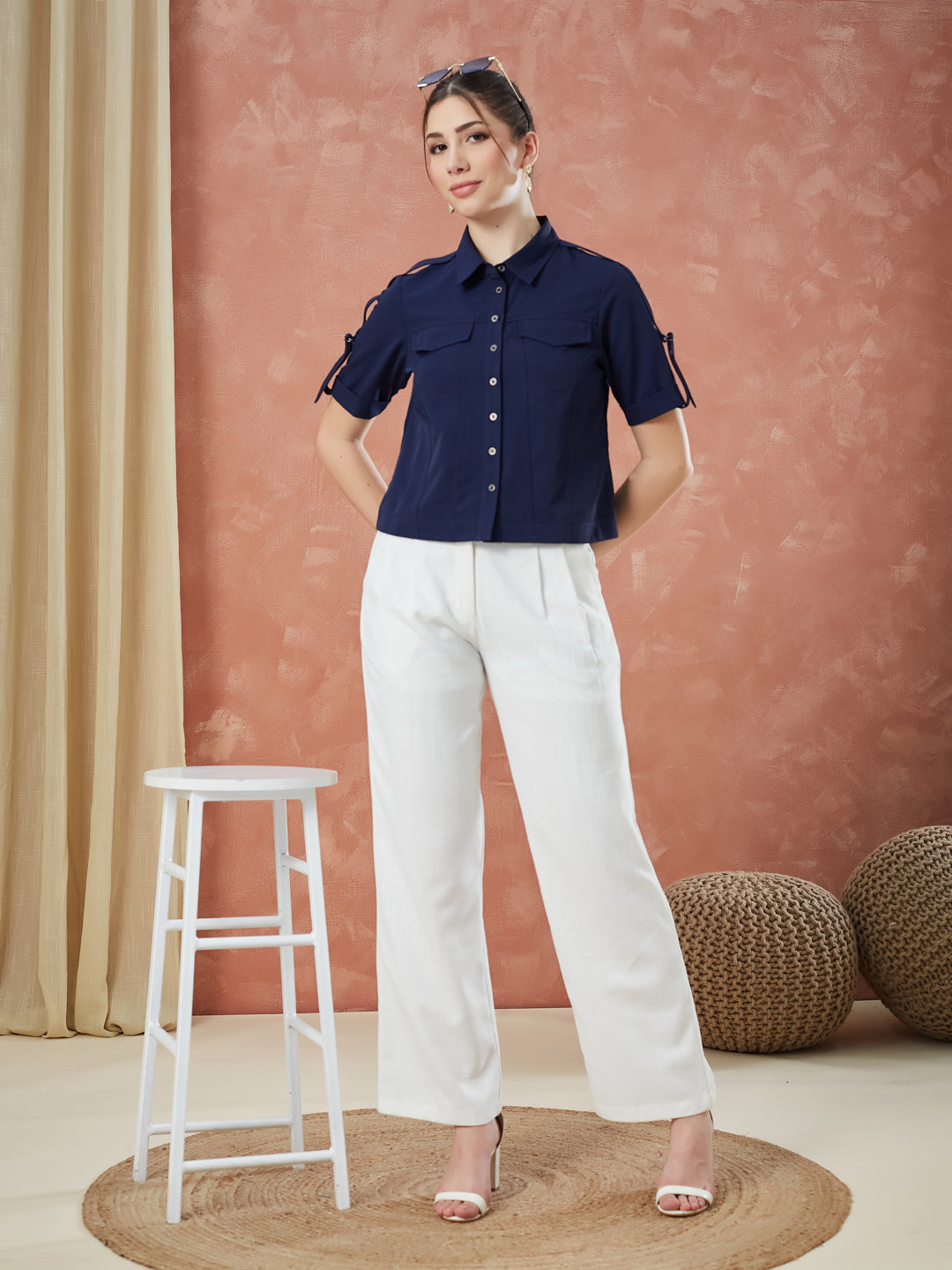 Latin Quarters Women's White Solid High Rise Formal Full Length Pant