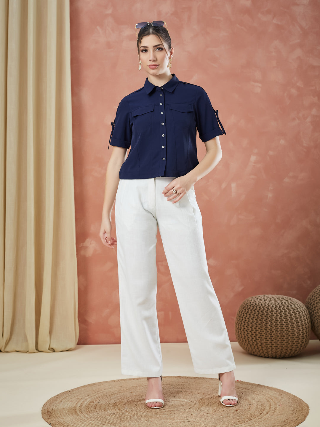 Latin Quarters Women's White Solid High Rise Formal Full Length Pant