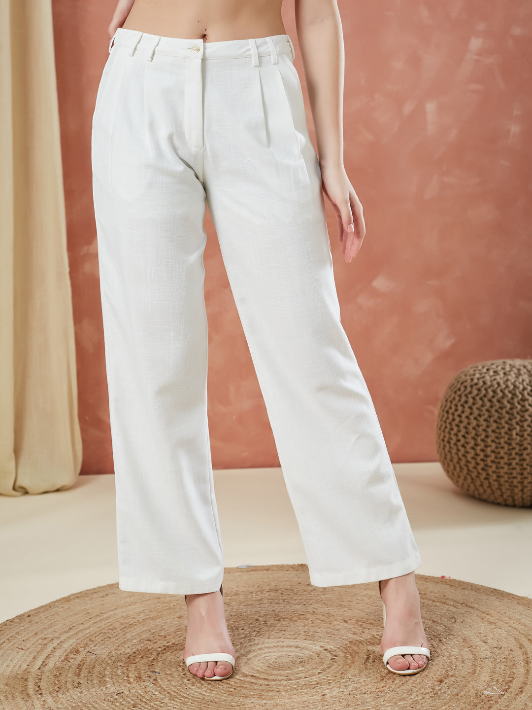 Latin Quarters Women White High Rise Casual Solid Trouser