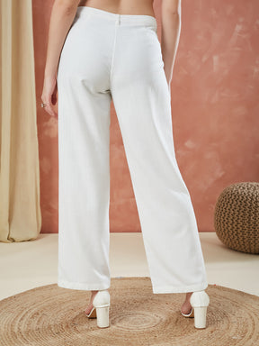 Latin Quarters Women's White Solid High Rise Formal Full Length Pant