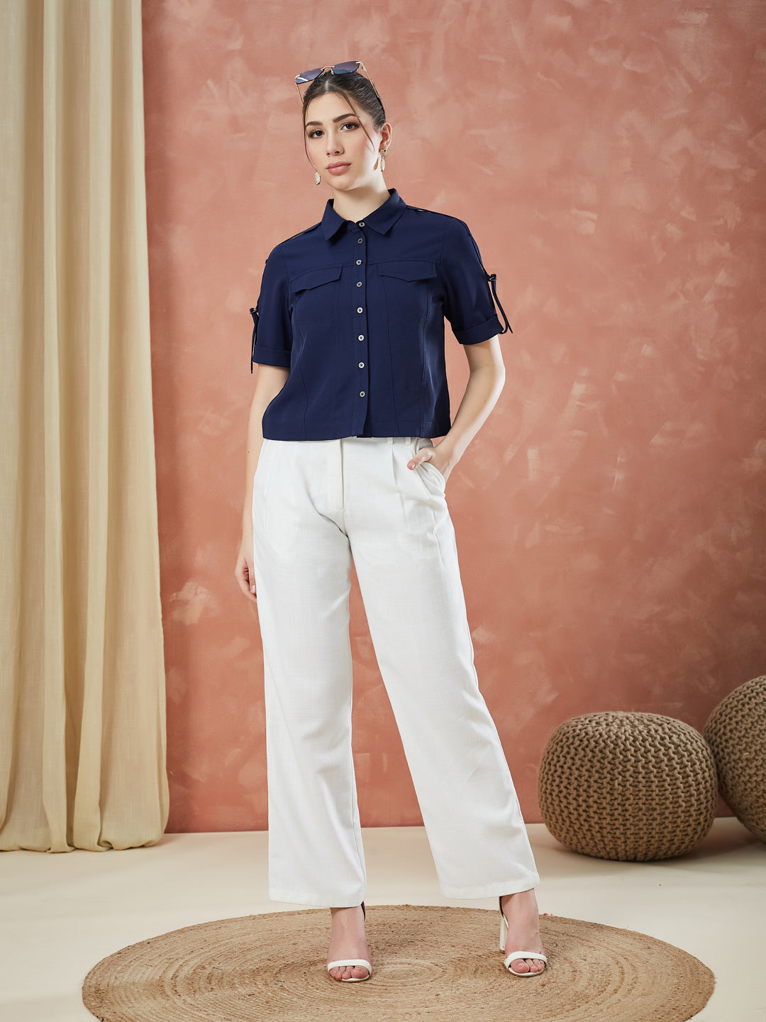 Latin Quarters Women's White Solid High Rise Formal Full Length Pant