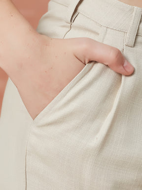 Latin Quarters Women's Off White Solid High Rise Formal Straight fit Pant