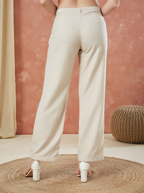 Latin Quarters Women's Off White Solid High Rise Formal Straight fit Pant