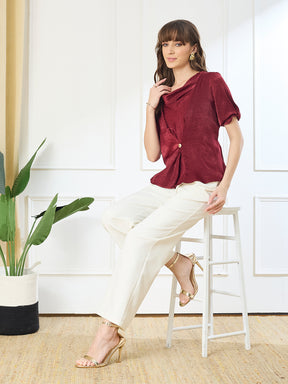 Latin Quarters Women's White Casual Solid High Rise Pant