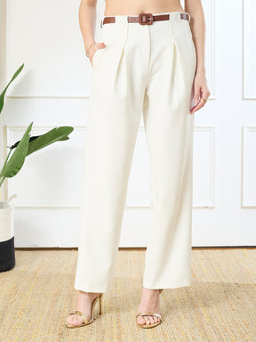 Latin Quarters Women's White Casual Solid High Rise Pant