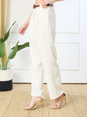 Latin Quarters Women's White Casual Solid High Rise Pant