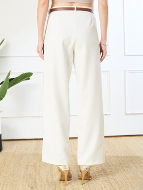Latin Quarters Women's White Casual Solid High Rise Pant
