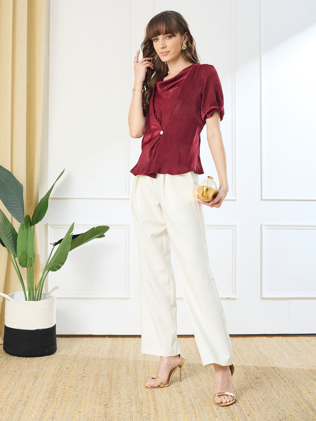 Latin Quarters Women's White Casual Solid High Rise Pant