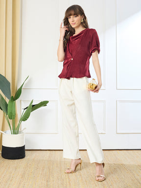 Latin Quarters Women's White Casual Solid High Rise Pant