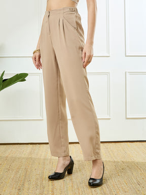Latin Quarters Women's Beige Casual Solid High Rise Pant