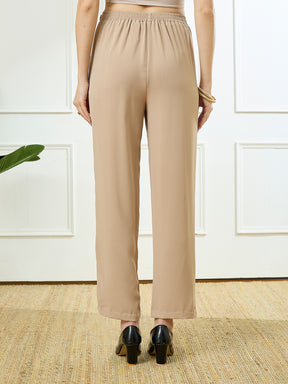 Latin Quarters Women's Beige Casual Solid High Rise Pant